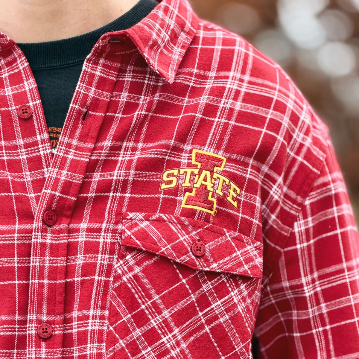 Antigua I-State Cardinal Embroidered Flannel Shirt